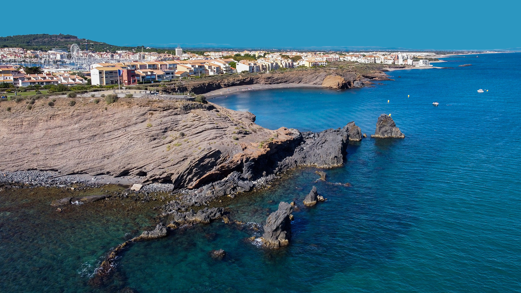 Vue aérienne de la plage de la grande conque au Cap d'Agde